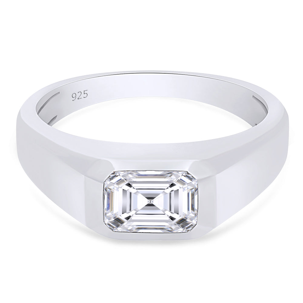 
                      
                        7X5MM Emerald Cut Lab Created Moissanite Diamond Bezel Set Signet Engagement Ring For Men In 925 Sterling Silver
                      
                    