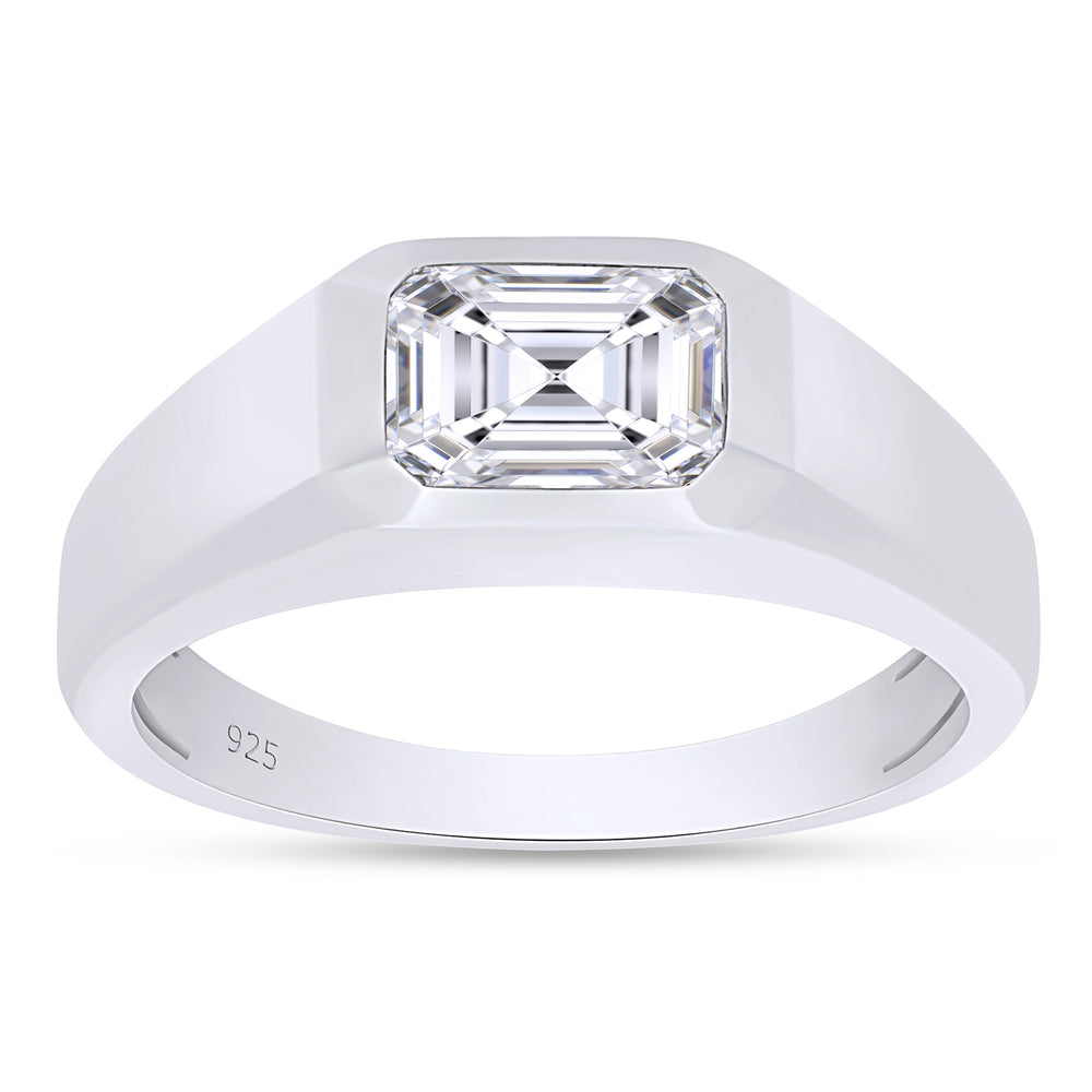 
                      
                        7X5MM Emerald Cut Lab Created Moissanite Diamond Bezel Set Signet Engagement Ring For Men In 925 Sterling Silver
                      
                    