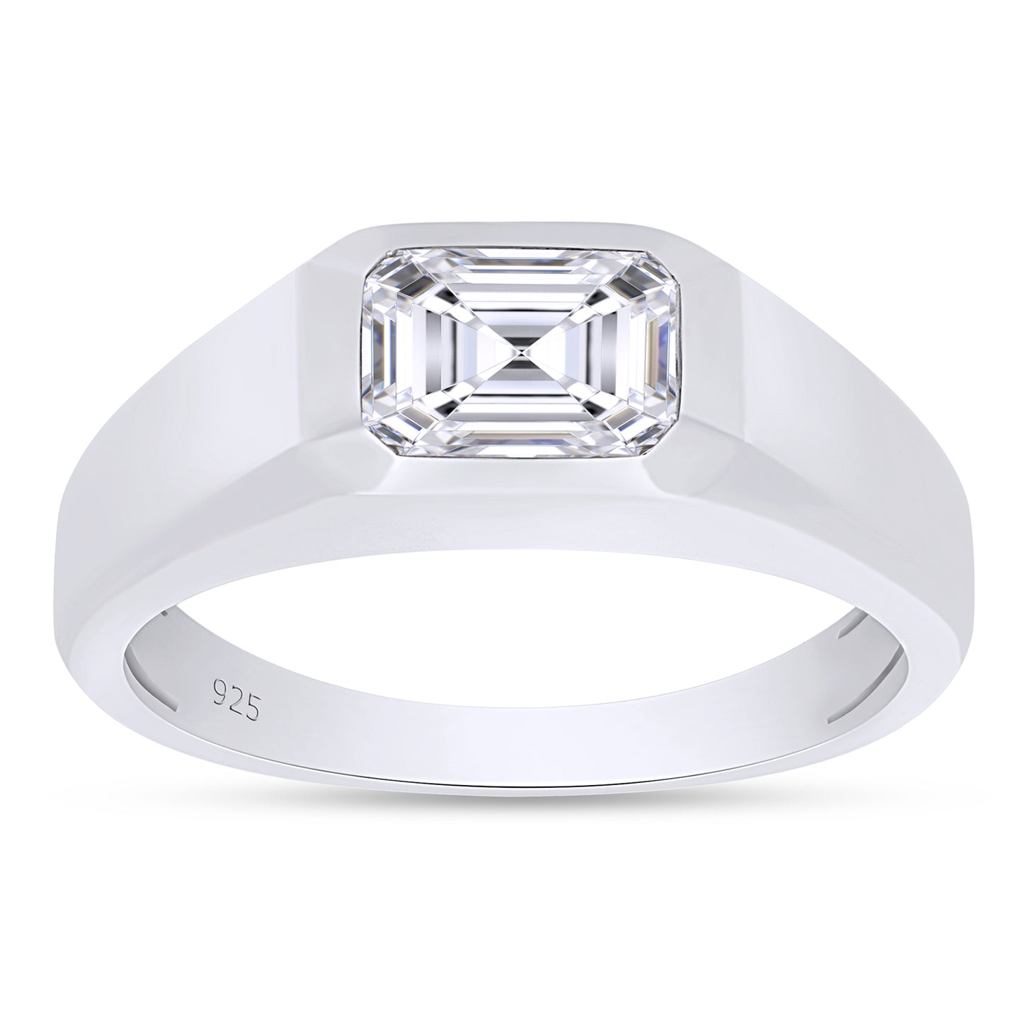 7X5MM Emerald Cut Lab Created Moissanite Diamond Bezel Set Signet Engagement Ring For Men In 925 Sterling Silver