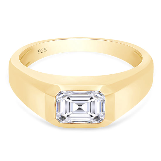 7X5MM Emerald Cut Lab Created Moissanite Diamond Bezel Set Signet Engagement Ring For Men In 925 Sterling Silver