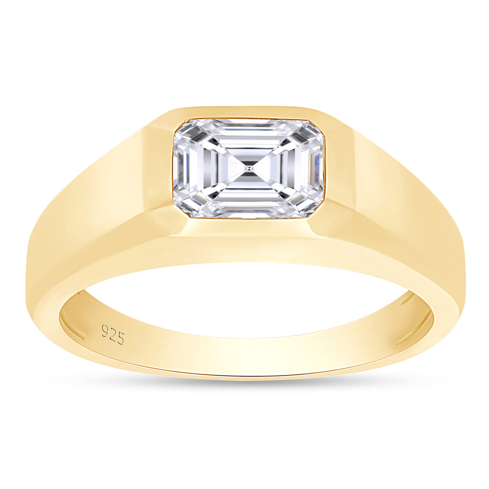 
                      
                        7X5MM Emerald Cut Lab Created Moissanite Diamond Bezel Set Signet Engagement Ring For Men In 925 Sterling Silver
                      
                    