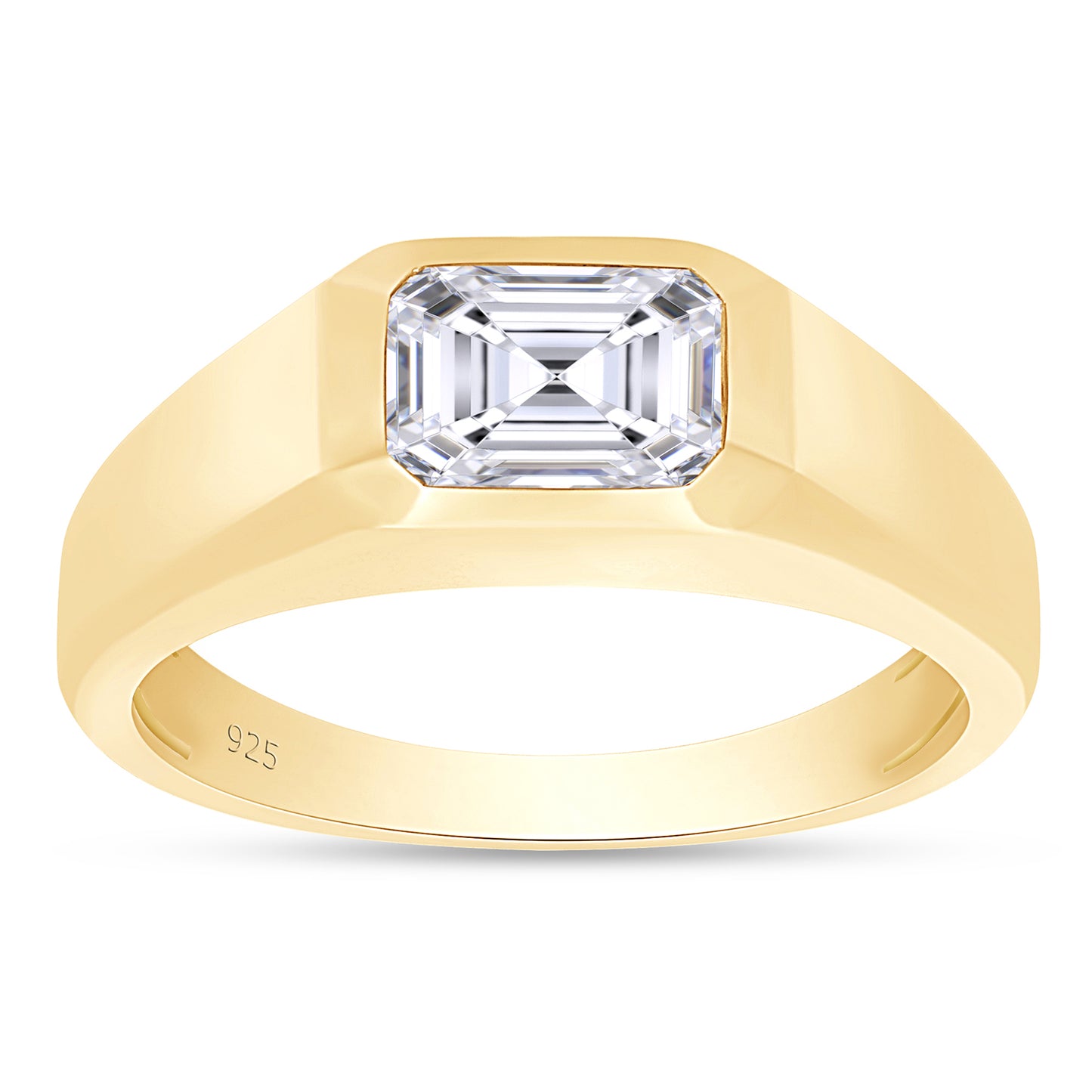 7X5MM Emerald Cut Lab Created Moissanite Diamond Bezel Set Signet Engagement Ring For Men In 925 Sterling Silver