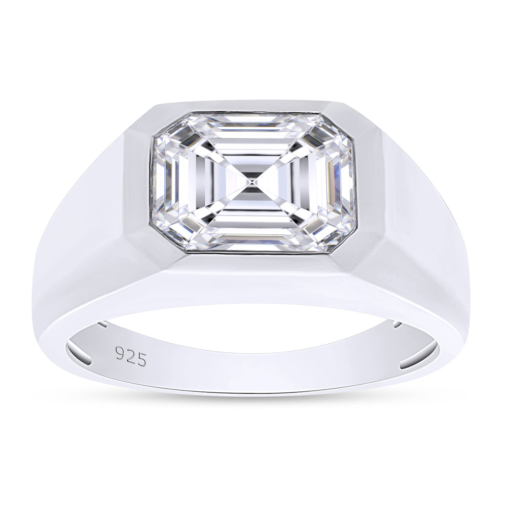 
                      
                        2 1/4 Carat 9X7MM Emerald Cut Lab Created Moissanite Diamond Bezel Set Signet Engagement Ring For Men In 925 Sterling Silver
                      
                    