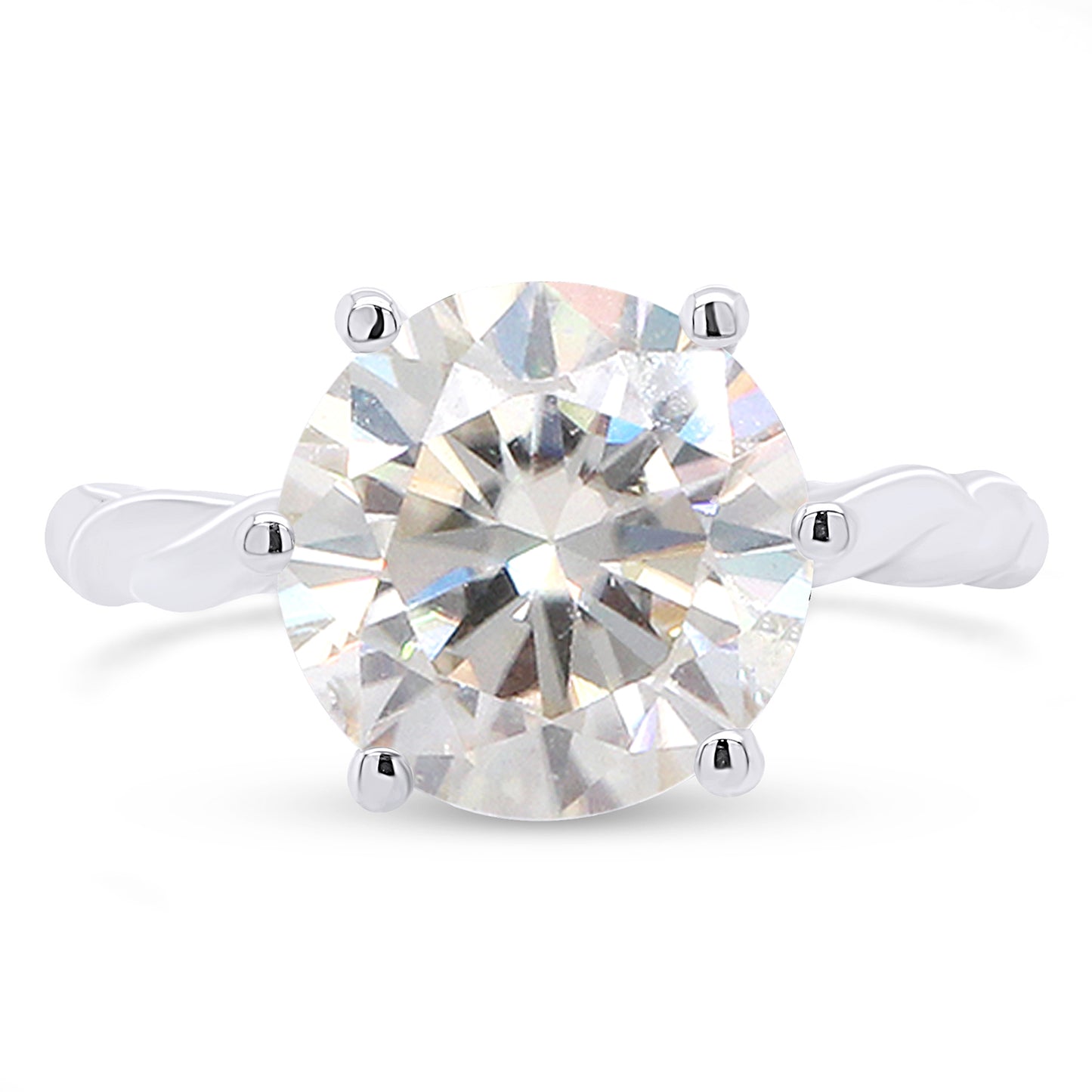 3 Carat 9.5MM Round Lab Created Moissanite Diamond Twisted Rope Knot Solitaire Engagement Ring In 925 Sterling Silver