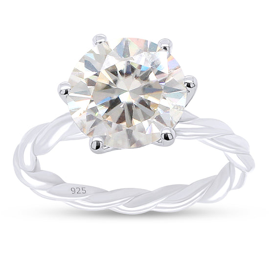 3 Carat 9.5MM Round Lab Created Moissanite Diamond Twisted Rope Knot Solitaire Engagement Ring In 925 Sterling Silver
