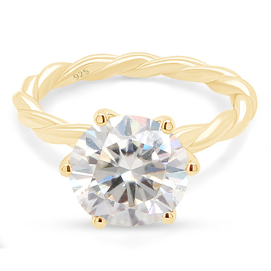 3 Carat 9.5MM Round Lab Created Moissanite Diamond Twisted Rope Knot Solitaire Engagement Ring In 925 Sterling Silver