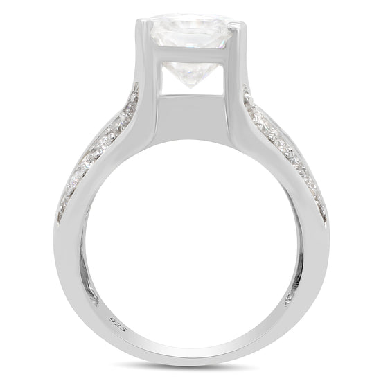5.25 Carat Octagon Cut Center, Princess & Round Lab Created Moissanite Diamond Bridge Style Engagement Ring In 925 Sterling Silver