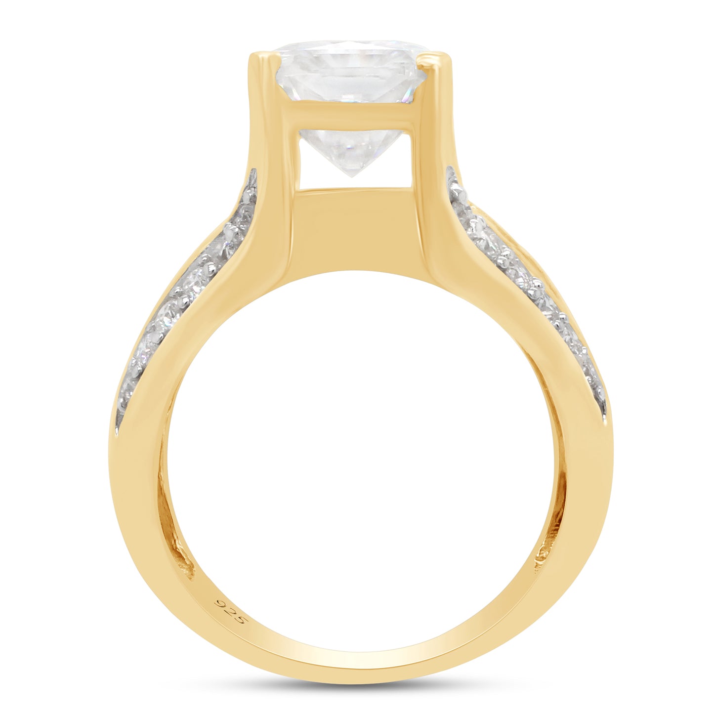 5.25 Carat Octagon Cut Center, Princess & Round Lab Created Moissanite Diamond Bridge Style Engagement Ring In 925 Sterling Silver