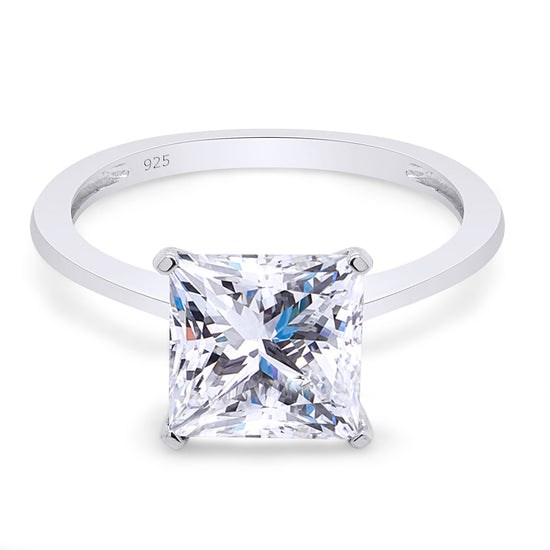 7MM Princess Cut Lab Created Moissanite Diamond Solitaire Engagement Ring In 925 Sterling Silver (1.80 Cttw)