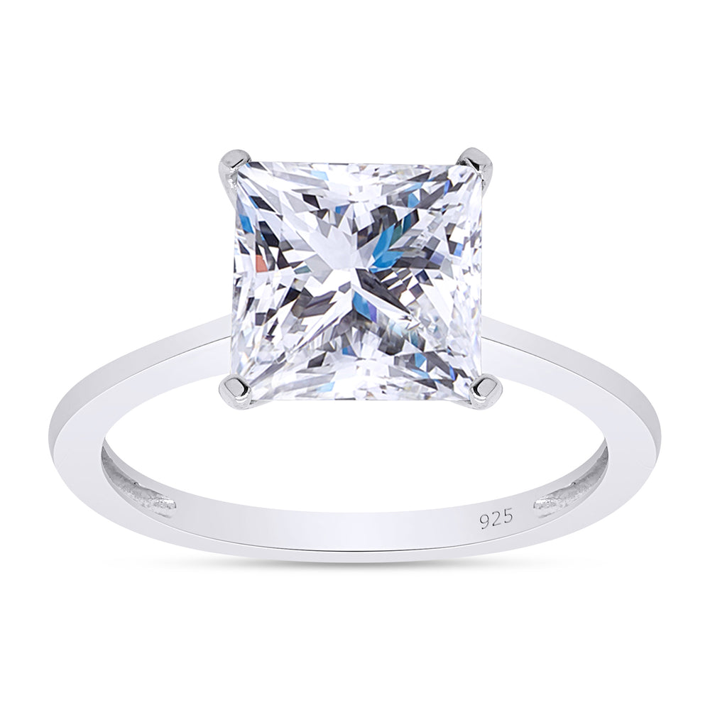 7MM Princess Cut Lab Created Moissanite Diamond Solitaire Engagement Ring In 925 Sterling Silver (1.80 Cttw)