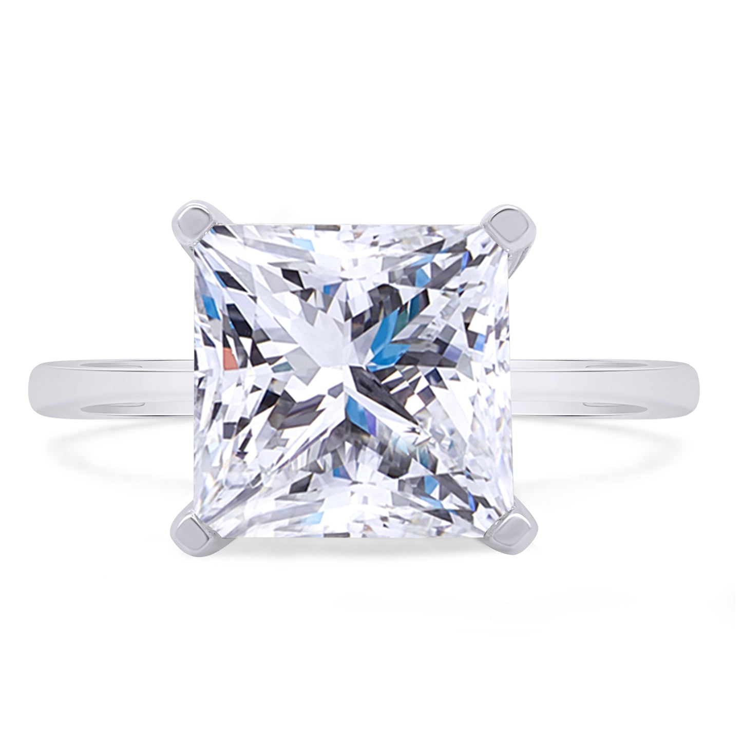 8.5MM Princess Cut Lab Created Moissanite Diamond Solitaire Engagement Ring In 925 Sterling Silver (3.10 Cttw)