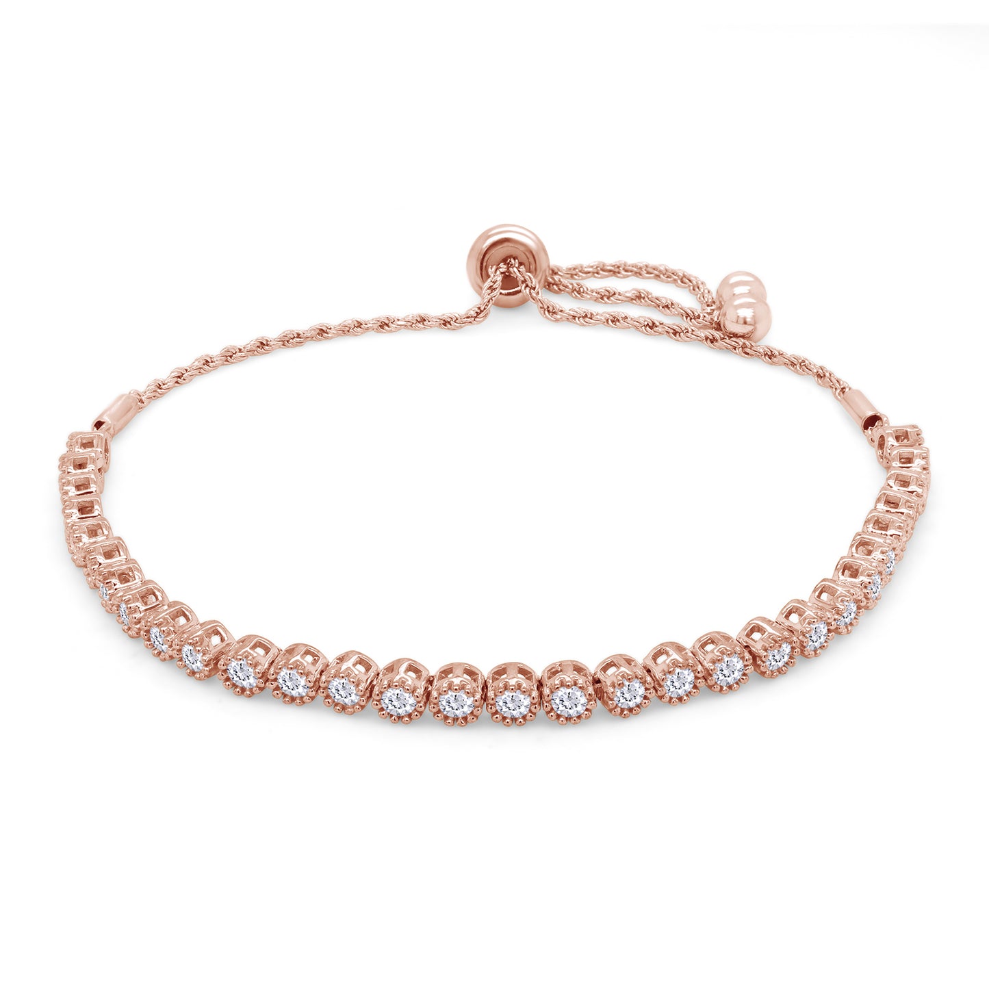 1 Carat Round Lab Created Moissanite Diamond Milgrain Adjustable Bolo Bracelet In 925 Sterling Silver