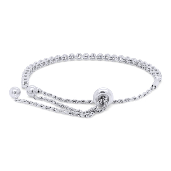 1 Carat Round Lab Created Moissanite Diamond Milgrain Adjustable Bolo Bracelet In 925 Sterling Silver