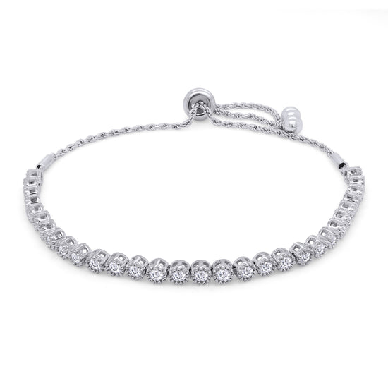 1 Carat Round Lab Created Moissanite Diamond Milgrain Adjustable Bolo Bracelet In 925 Sterling Silver