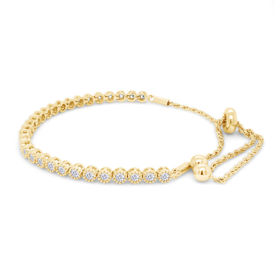1 Carat Round Lab Created Moissanite Diamond Milgrain Adjustable Bolo Bracelet In 925 Sterling Silver