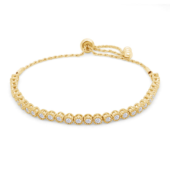 1 Carat Round Lab Created Moissanite Diamond Milgrain Adjustable Bolo Bracelet In 925 Sterling Silver