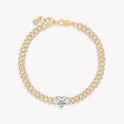 Single Row Cuban Chain Bracelet Heart & Round Shape White Cubic Zirconia