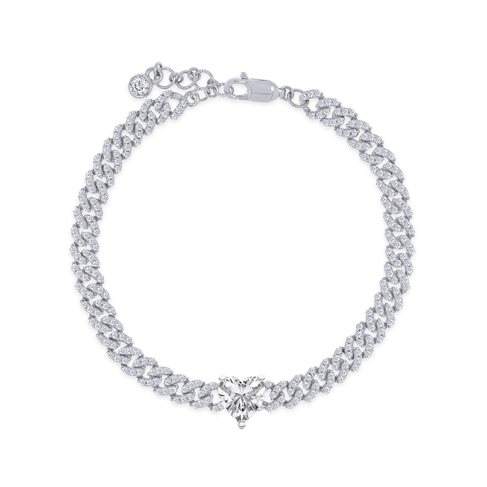 
                      
                        Heart & Round Cut Sparkling White Cubic Zirconia Adjustable Single Row Cuban Chain Bracelet In 925 Sterling Silver
                      
                    