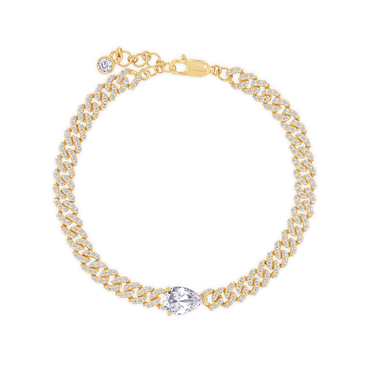 Pear & Round Cut EGL Certified Lab Grown Diamond Adjustable Single Row Cuban Chain Bracelet In 925 Sterling Silver Or 10K Or 14K Solid Gold