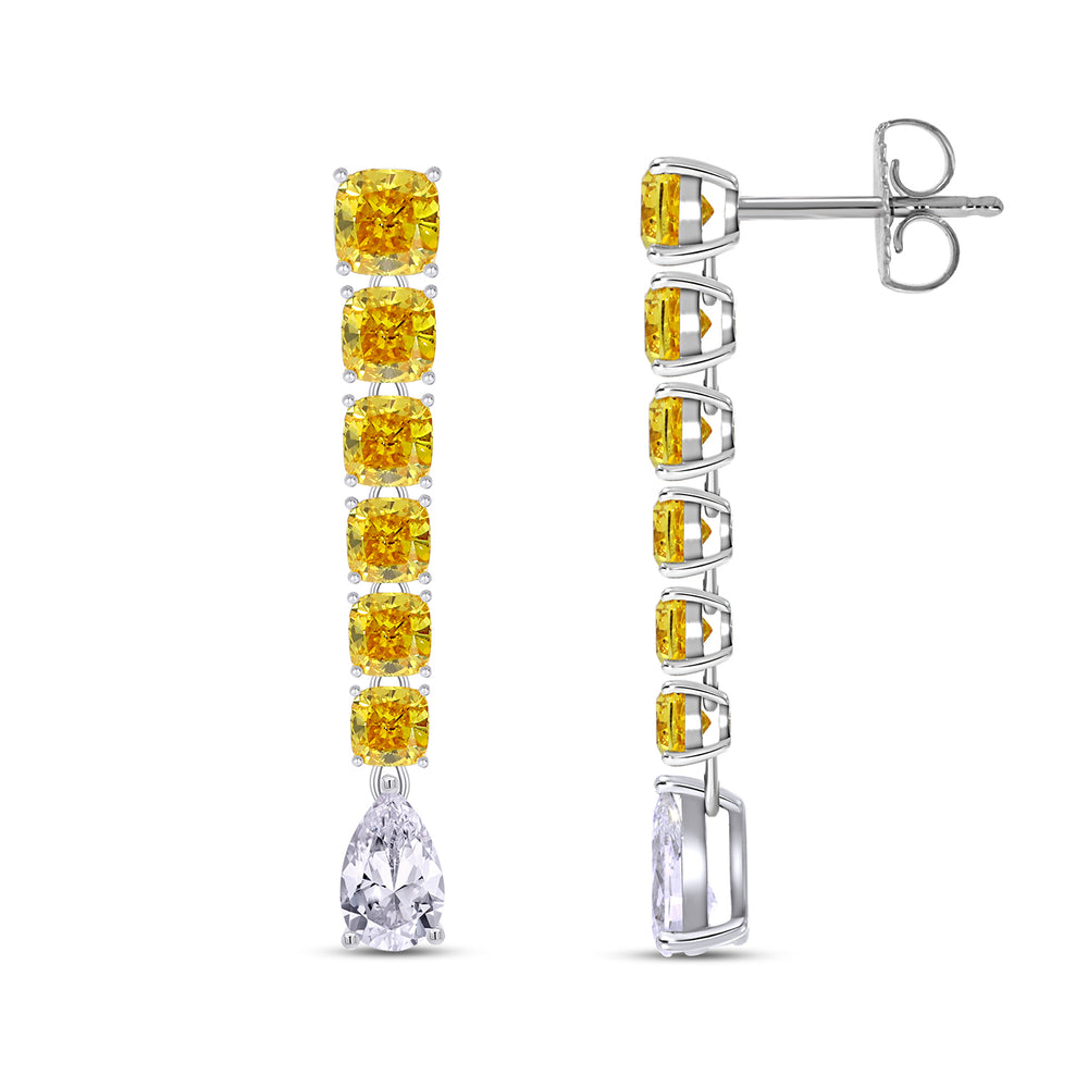 Cushion And Pear Cut IGI Certified Lab Grown Diamond Two Tone Drop Earring For Women In 10K Or 14K Solid Gold