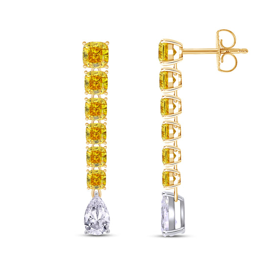 Cushion And Pear Cut EGL Certified Lab Grown Diamond Two Tone Drop Earring For Women In 10K Or 14K Solid Gold