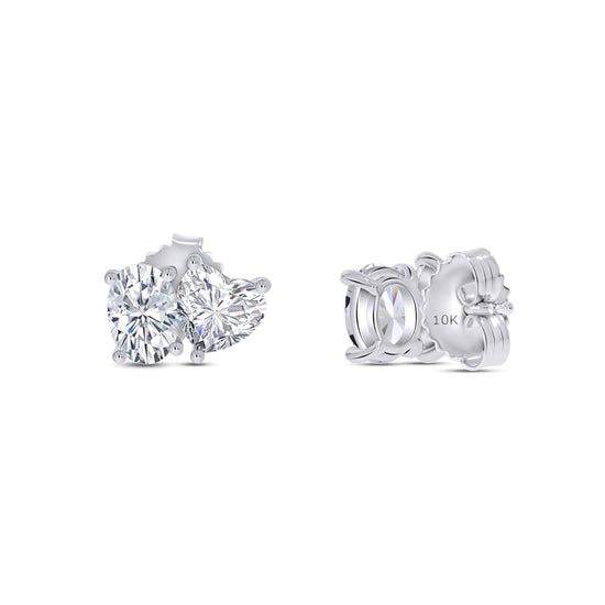 Oval And Heart Shape EGL Certified Lab Grown Diamond Toi Et Moi Stud Earring For Women In 10K Or 14K Solid Gold Jewelry