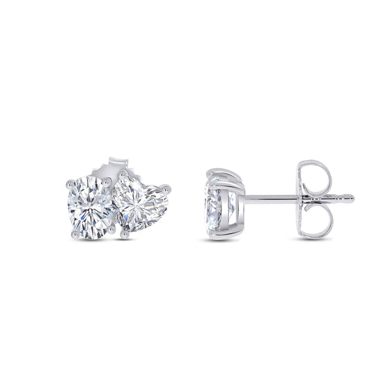 Oval And Heart Shape EGL Certified Lab Grown Diamond Toi Et Moi Stud Earring For Women In 10K Or 14K Solid Gold Jewelry