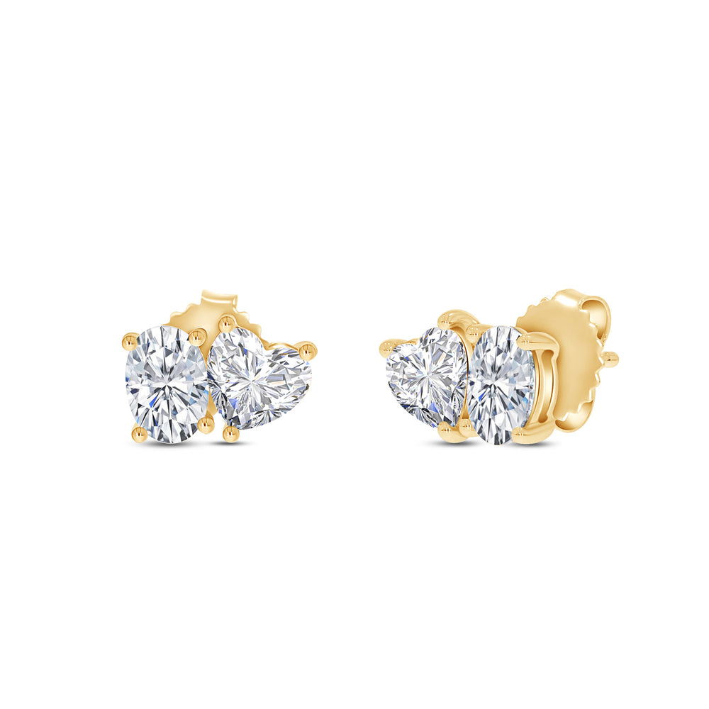 Oval And Heart Shape IGI Certified Lab Grown Diamond Toi Et Moi Stud Earring For Women In 10K Or 14K Solid Gold Jewelry