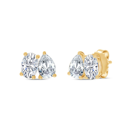 Oval And Pear Shape IGI Certified Lab Grown Diamond Toi Et Moi Stud Earring For Women In 10K Or 14K Solid Gold Jewelry