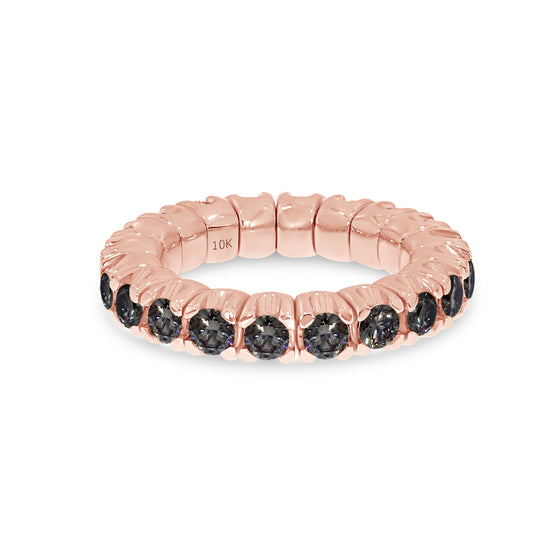 Round Cut Black EGL Certified Lab Grown Diamond Stretchable Eternity Engagement Ring For Women In 10K Or 14K Solid Gold Jewelry