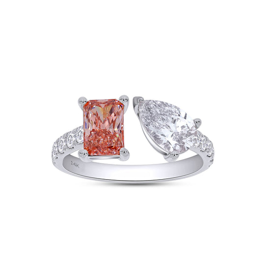 Pink & White IGI Certified Lab Grown Diamond Adjustable Half-Eternity Toi Et Moi Engagement Ring In 10K Or 14K Solid Gold