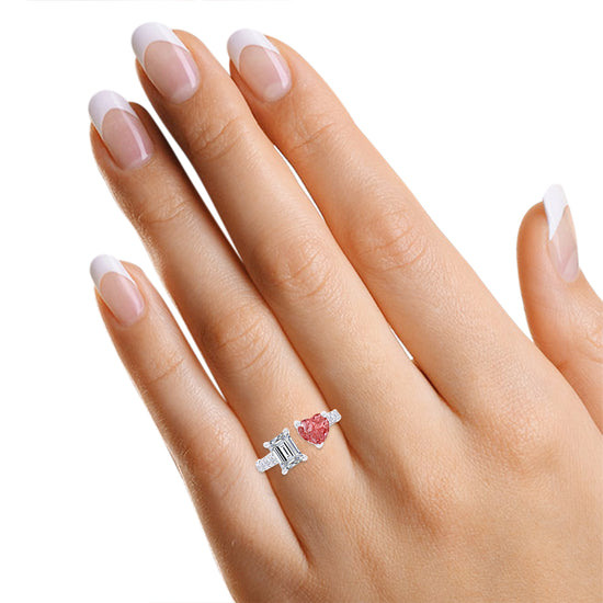 Pink & White EGL Certified Lab Grown Diamond Adjustable Half-Eternity Toi Et Moi Engagement Ring In 10K Or 14K Solid Gold