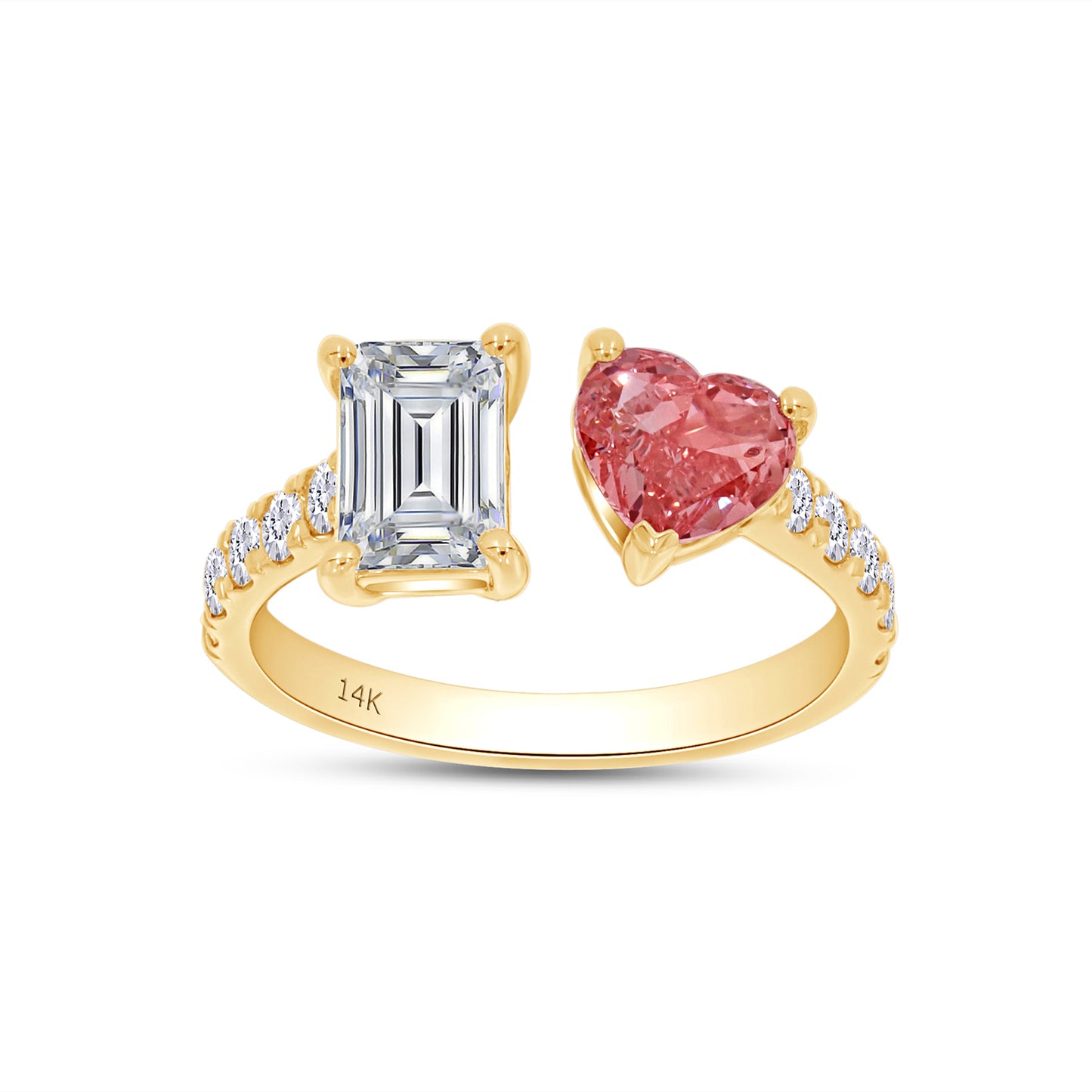 Pink & White EGL Certified Lab Grown Diamond Adjustable Half-Eternity Toi Et Moi Engagement Ring In 10K Or 14K Solid Gold