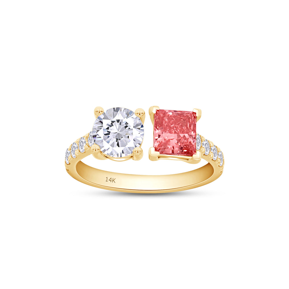 
                      
                        Pink Princess & White Round Cut IGI Certified Lab Grown Diamond Adjustable Half-Eternity Toi Et Moi Engagement Ring In 10K Or 14K Solid Gold
                      
                    