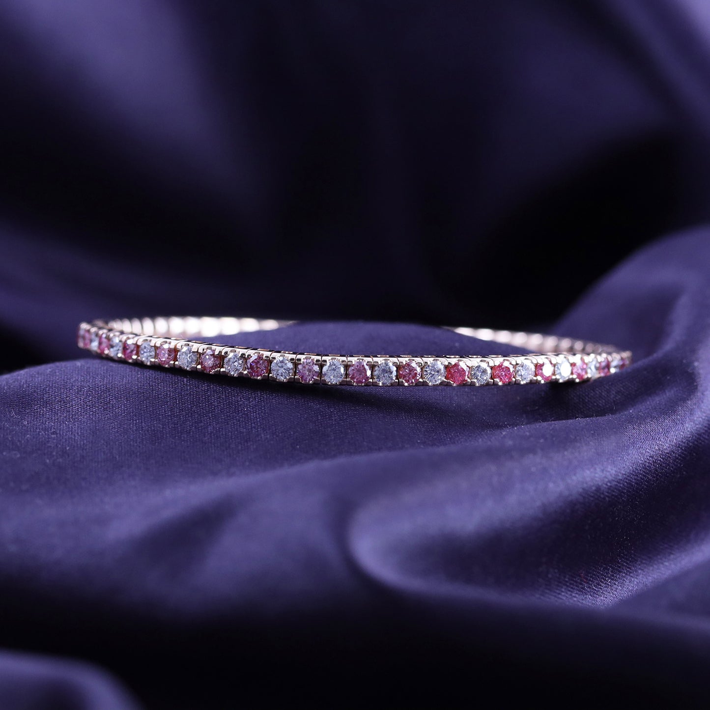 2.20MM Round Cut Pink And White IGI Certified Lab Grown Diamond Stretchable Tennis Bracelet In 10K Or 14K Solid Gold