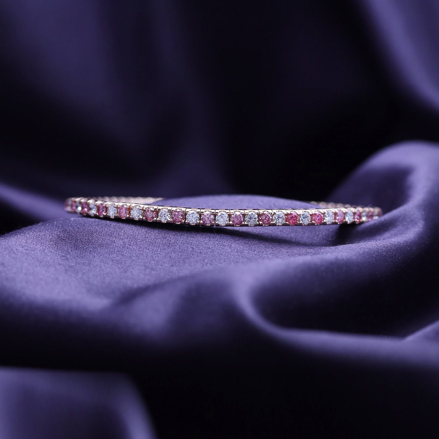 2.20MM Round Cut Pink And White IGI Certified Lab Grown Diamond Stretchable Tennis Bracelet In 10K Or 14K Solid Gold