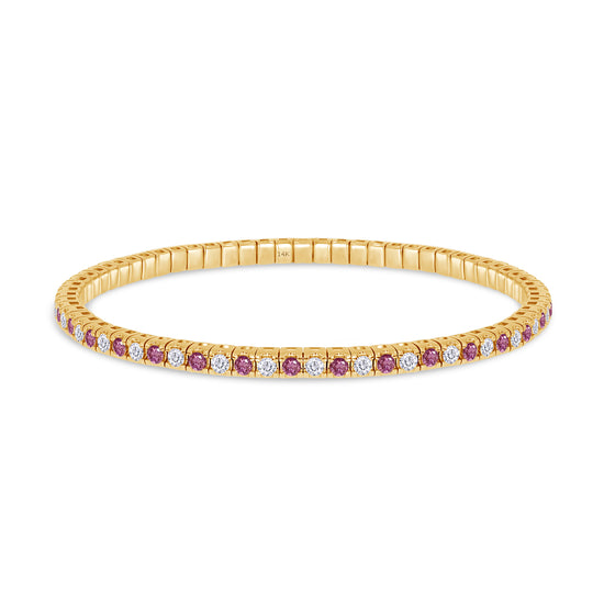 2.20MM Round Cut Pink And White IGI Certified Lab Grown Diamond Stretchable Tennis Bracelet In 10K Or 14K Solid Gold