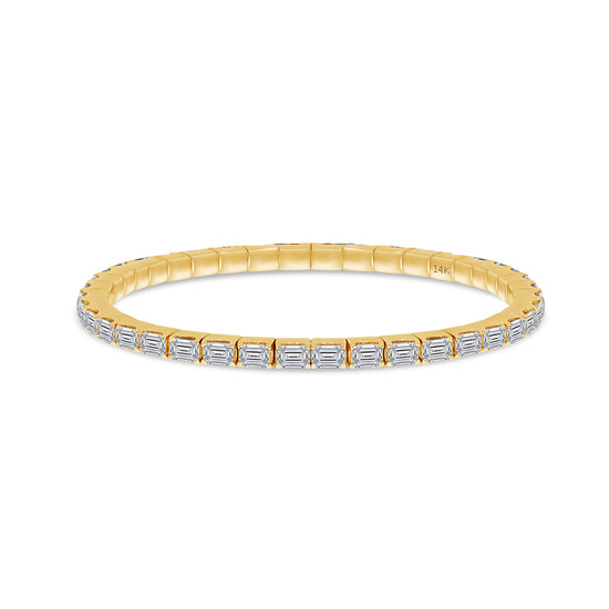 Emerald Shape EGL Certified Lab Grown Diamond Stretchable Tennis Bracelet For Women In 10K Or 14K Solid Gold Jewelry