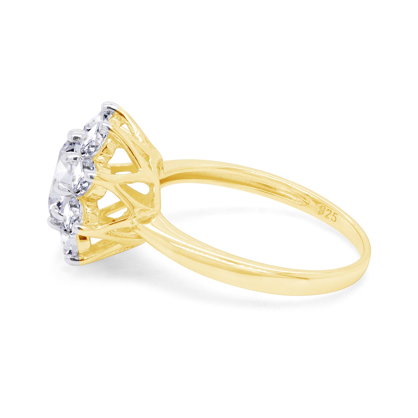7MM Round Sparkling White Cubic Zirconia Halo Flower Engagement Ring In 925 Sterling Silver