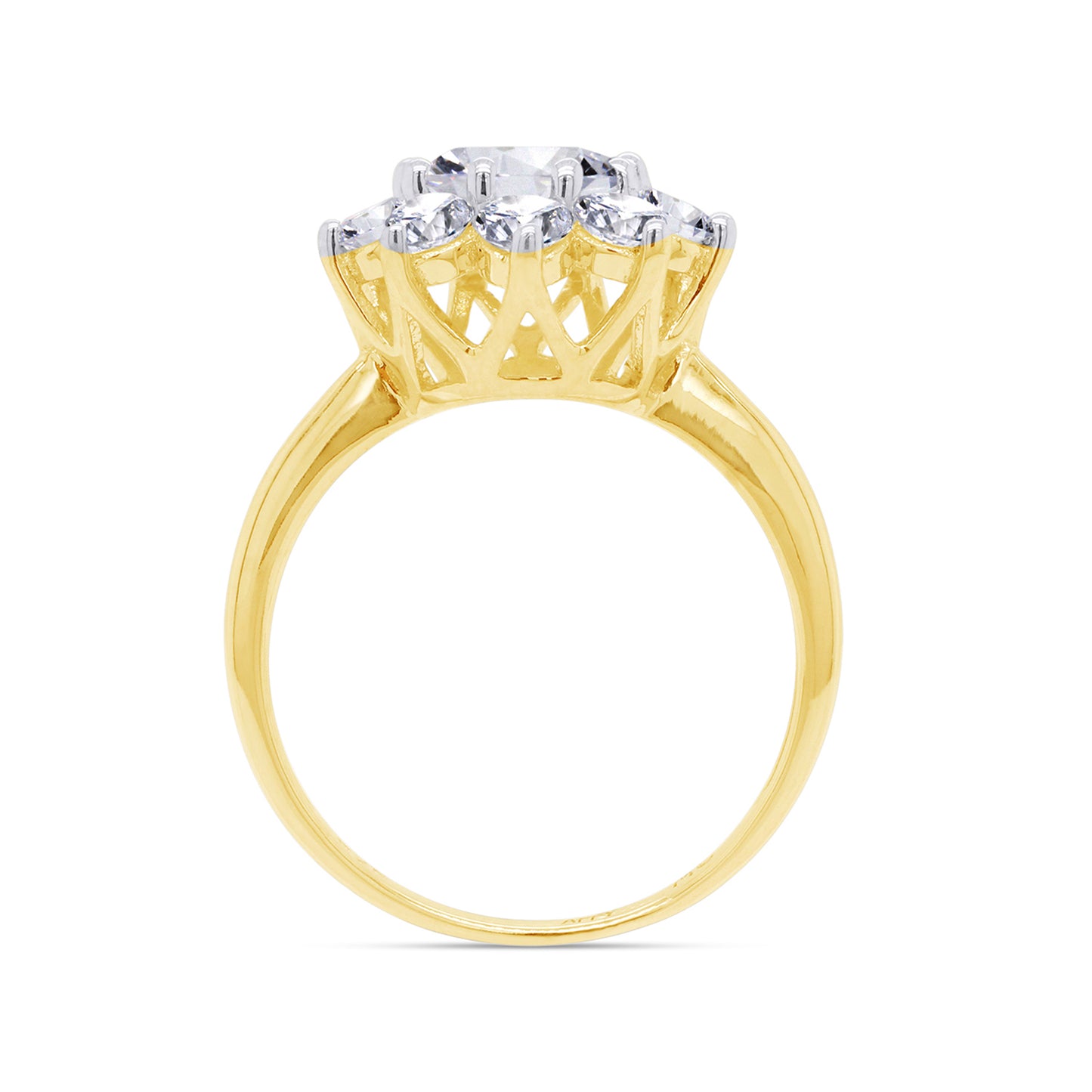 7MM Round Sparkling White Cubic Zirconia Halo Flower Engagement Ring In 925 Sterling Silver