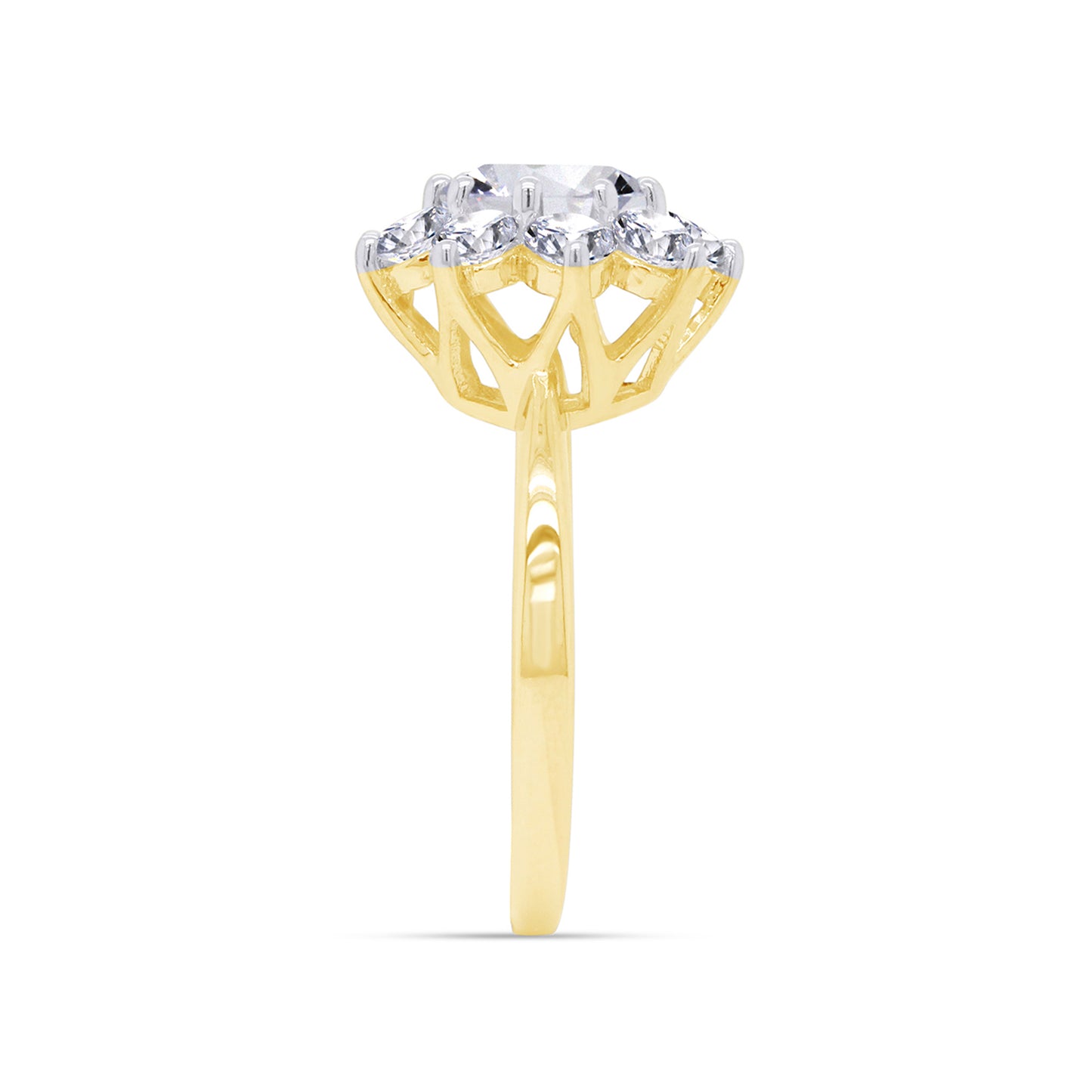 7MM Round Sparkling White Cubic Zirconia Halo Flower Engagement Ring In 925 Sterling Silver