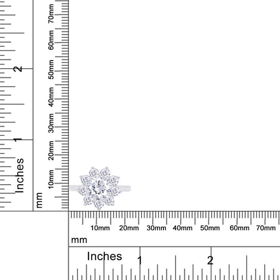 7MM Round Sparkling White Cubic Zirconia Halo Flower Engagement Ring In 925 Sterling Silver