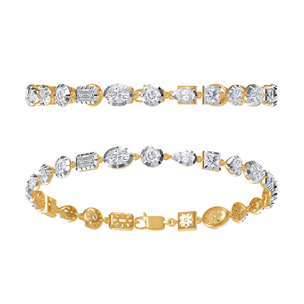 
                      
                        Multi Shape Tennis Link Chain Bracelet For Women, 5.85 Cttw Lab Created Moissanite Diamond Two Tone Engagement Chain Bracelet In 10K Solid Gold  Jewelry
                      
                    