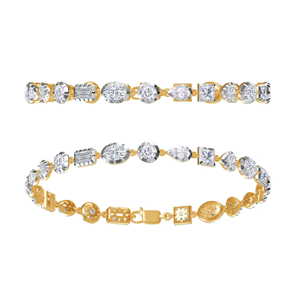 Multi Shape Tennis Link Chain Bracelet For Women, 5.85 Cttw Lab Created Moissanite Diamond Two Tone Engagement Chain Bracelet In 10K Solid Gold  Jewelry