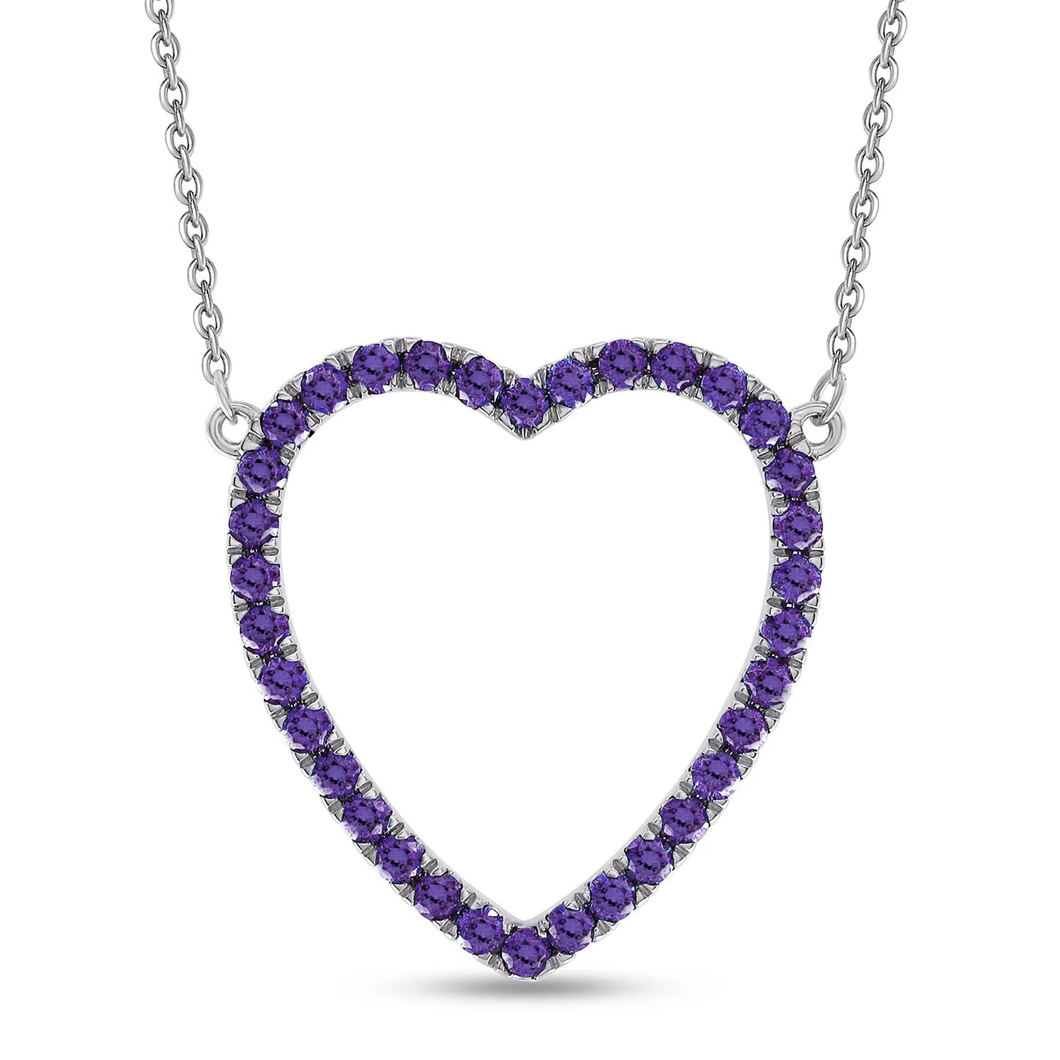 Purple Cubic Zirconia Open Heart Pendant Necklace