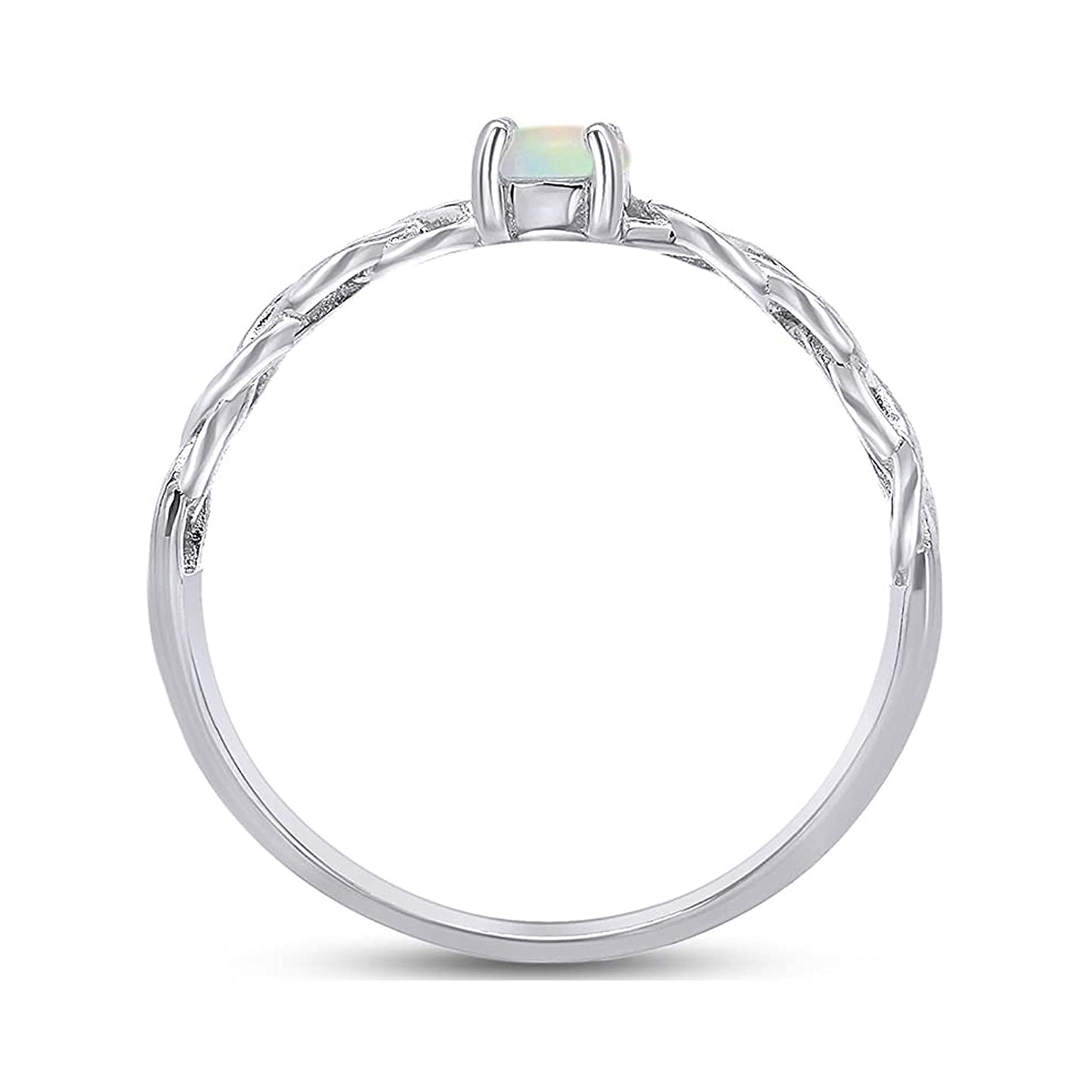 4MM Round Cut Created Opal Solitaire Crisscross Promise Ring For Women In 925 Sterling Silver