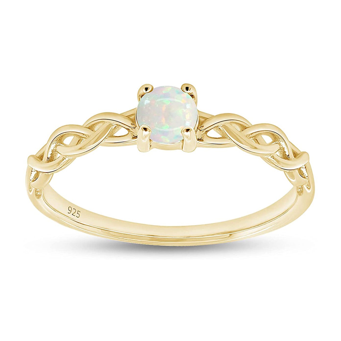 4MM Round Cut Created Opal Solitaire Crisscross Promise Ring For Women In 925 Sterling Silver