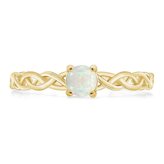4MM Round Cut Created Opal Solitaire Crisscross Promise Ring For Women In 925 Sterling Silver