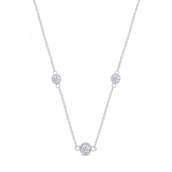 Load image into Gallery viewer, 3MM Round Cubic Zirconia Bezel Set Yard Station Chain Necklace In 14K Gold Over Sterling Silver
