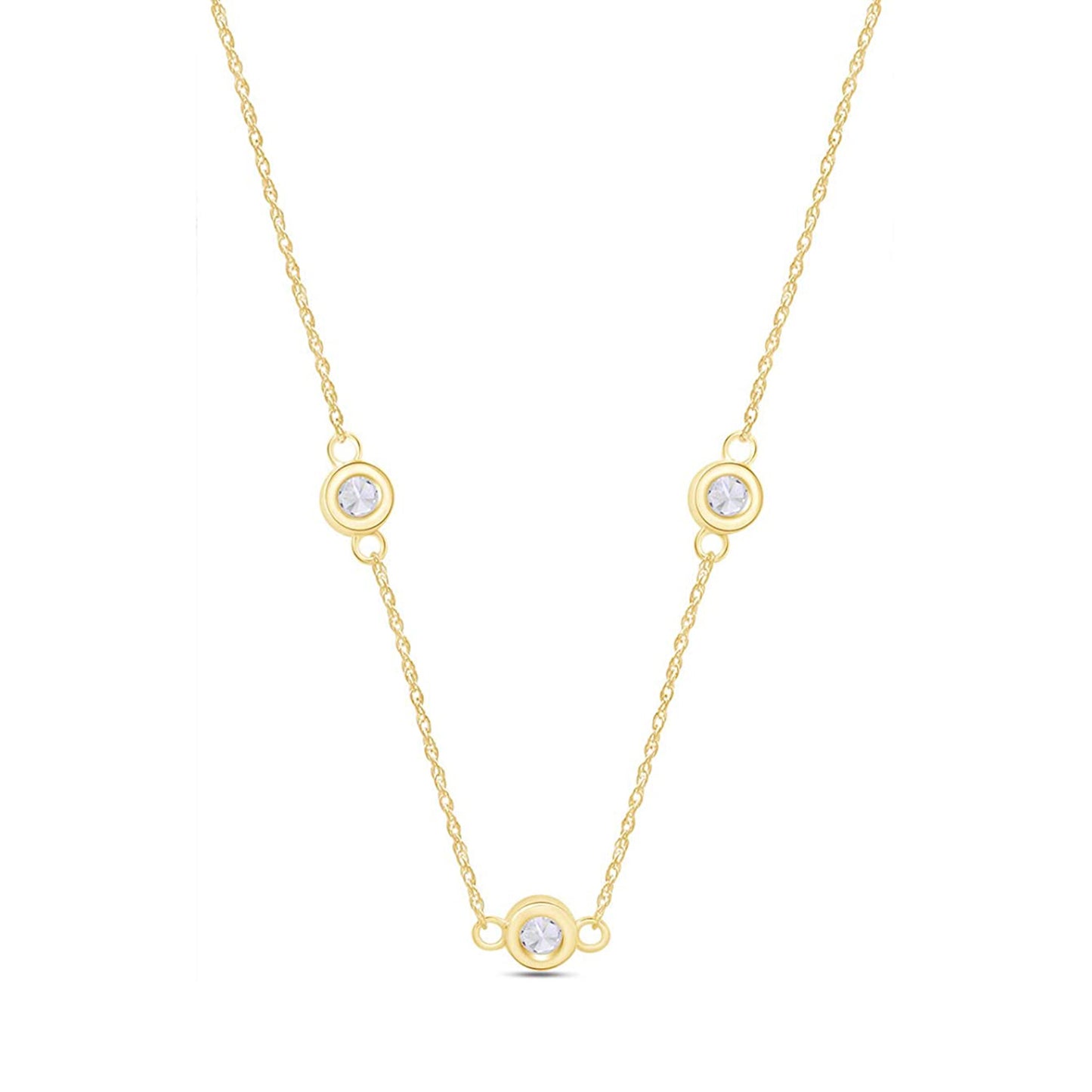Load image into Gallery viewer, 3MM Round Cubic Zirconia Bezel Set Yard Station Chain Necklace In 14K Gold Over Sterling Silver
